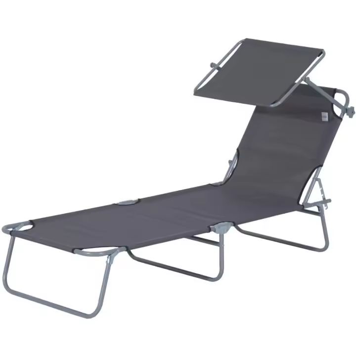 Plegable Jardín Exterior Reclinable con Toldo Desmontable con Ángulo Regulable Respaldo Ajustable en 4 Niveles para Terraza Piscina Patio 187x58x36 cm Marrón - 1