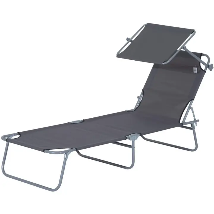 Plegable Jardín Exterior Reclinable con Toldo Desmontable con Ángulo Regulable Respaldo Ajustable en 4 Niveles para Terraza Piscina Patio 187x58x36 cm Marrón - 1