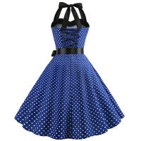 Vintage Women Summer Polka Dot Print Halter Party Dresses - details 4