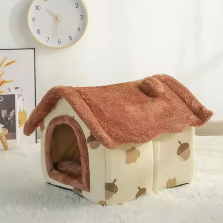 Cama suave para gato y perro, casa de invierno para dormir profundamente, cojín extraíble, tienda cerrada para mascotas, suministros para cachorros - 1