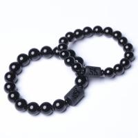 Obsidiana negra Natural de 10/12MM, amuleto de la suerte de Buda tallado, pulsera de hilo de cuentas redondas para mujeres y hombres, joyería para regalo de año próximo - details 2
