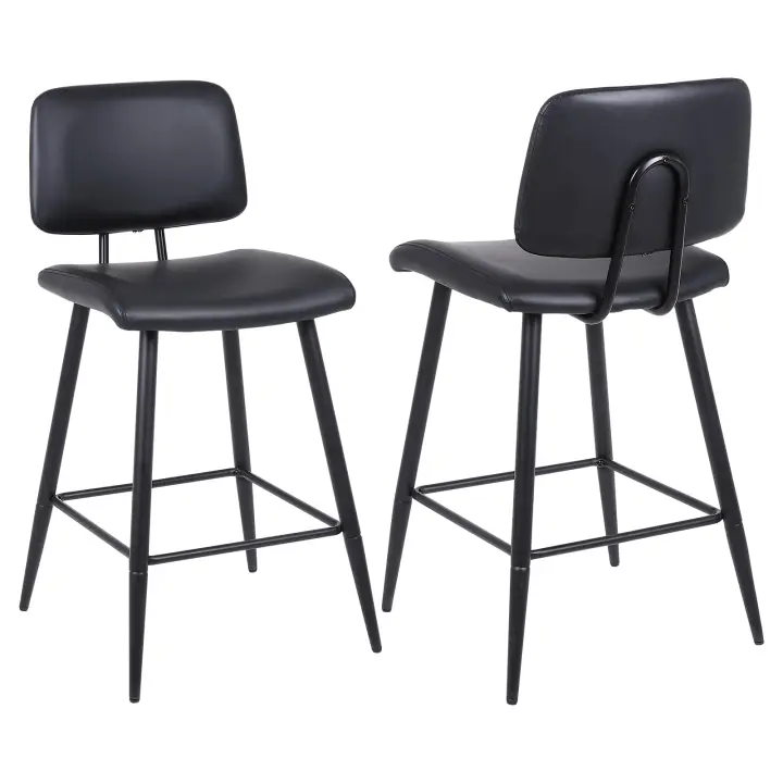 Taburetes Altos de Cocina Juego de 2, Moderno de Piel Sintética para Isla de Cocina, Taburete de Bar con Respaldo y Patas de Metal, Taburete Alto Tapizado, Negro - 1