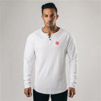 Black Slim Fitting T-shirt Top Simple Casual American Tough Guy Fitness Long Sleeve - details 2
