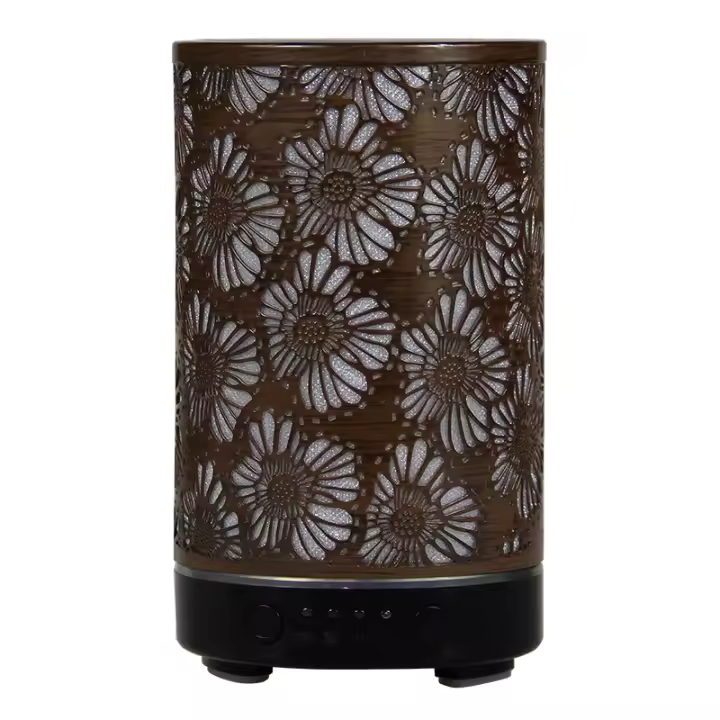 Humidificador de Aire Ultrasonido 100ML con Patrón de Hoja Grande y Pintura Marrón para Aromaterapia y Difusor de Aceites Esenciales Lámpara LED Color Frío - 1
