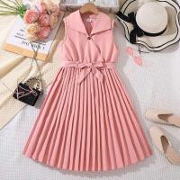 Vestido de Princesa para Niña en Verano Cinturón Encaje sin Mangas en Rosa - details 0