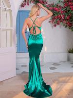 Elegante Vestido de Satén Largo Crujientes de Dos Piernas, Sin Mangas, Cuello en V, Espalda Desubida para Fiestas de Noche y Graduación - details 3