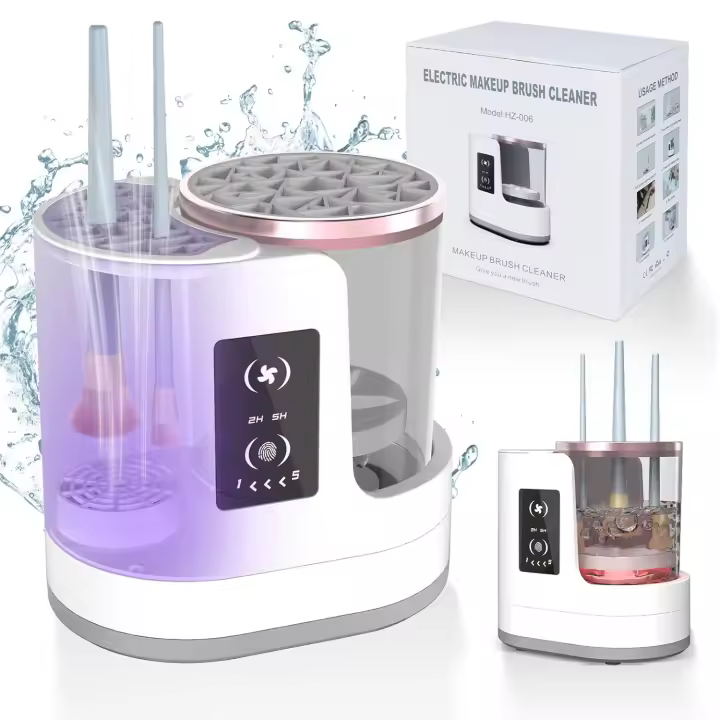 Máquina limpiadora de brochas de maquillaje eléctrica 3 en 1 con secador de brochas de maquillaje, soporte, herramienta limpiadora de brochas cosméticas USB automática portátil para todos los tamaños, juego de brochas de maquillaje de belleza, contorno, s - 1