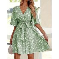 Vestido estampado con cuello en v para mujer, moda de verano - details 1