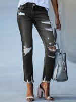 Pantalones vaqueros ajustados recortados con dobladillo crudo rasgados, pantalones ajustados de cintura alta, ropa de mezclilla para mujer - details 2