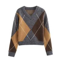 2024 otoño nuevo invierno mujer Casual moda Slim Fit versátil melocotón corazón cuello a cuadros suéter de manga larga - details 1