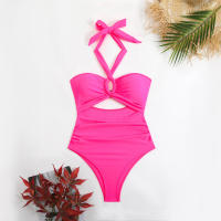 Nuevo traje de baño para mujer, traje de baño de una pieza de cintura alta de Color sólido, Bikini - details 10