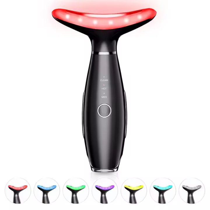 Maseador multifuncional con portalámparas, herramienta portátil de mase facial para el cuidado de la piel de 7 colores, blanco brillante - 1