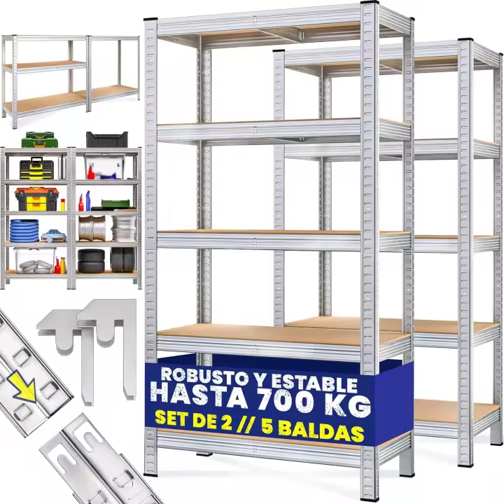 2 Estanterias Metálicas 5 Niveles Almacenamiento 170x75x30cm Carga máxima de 350kg Metal galvanizado - 1