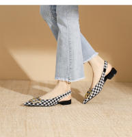 Zapatos a cuadros de tacón bajo con hebilla de metal poco profundos estilo francés nuevo para mujer - details 22