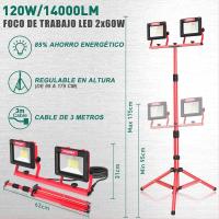 Trabajo 120W, Construcción, 14000LM, Foco LED para Obras con Trípode Telescópico, 1.75 M, 360 ° Giratorio, Cable 3M para Obras de Construcción en Interiores y Exteriores - details 1
