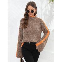 Suéter de punto corto para mujer, jersey de cuello alto, colores mezclados, empalme, estilo coreano, recién llegado - details 4