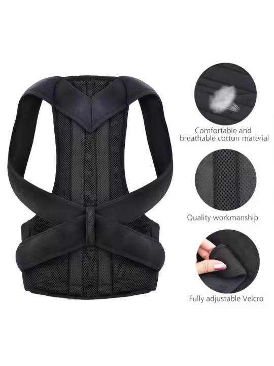 Corrector de Postura de Espalda Ajustable Correas Transpirables para Hombros y Cintura - 1
