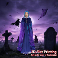 Capa con capucha gótica de varita de bruja del bosque encantado - Disfraz de Halloween lavable a máquina con brillo púrpura, sombrero de bruja y pantalones para juegos de rol masculinos y femeninos, fiestas de Halloween, temas de vampiro/señor oscuro - details 0