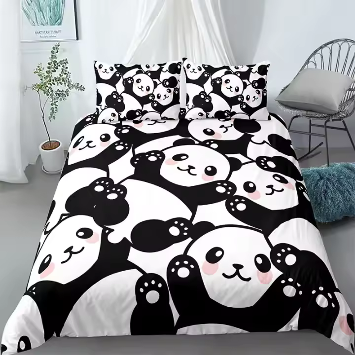 Juego de Ropa de Cama de Panda 3 Piezas de Almohada, Funda de Almohada, Funda de Cojín - 1