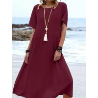 Vestido de manga corta con cuello redondo de color sólido estilo vacaciones de verano 2025 - details 7