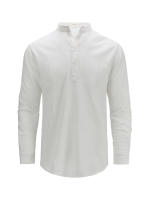 Camisas Polo de Algodón Lino para Hombres Cuello Henley Ligero Colores Sólidos - details 11