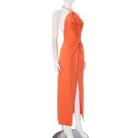Vestido con abertura y espalda hueca para mujer, cadena con colgante de Color liso, vestidos elegantes para fiesta, novedad de verano - details 2