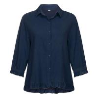 Camisa de algodón y lino de Color liso para mujer, con solapa y botones, manga corta con dobladillo, Top informal holgado, ropa de calle de otoño - details 8
