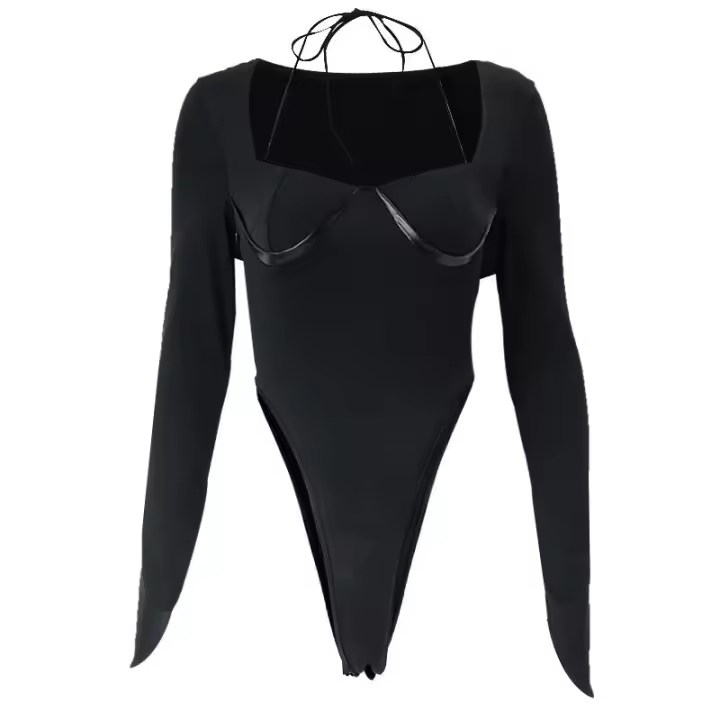 BUNO-2023 primavera novedad de verano Body de mujer de manga larga ajustado Sexy negro mamelucos femeninos Y2K High Street Casual Rave Clubwear monos - 1