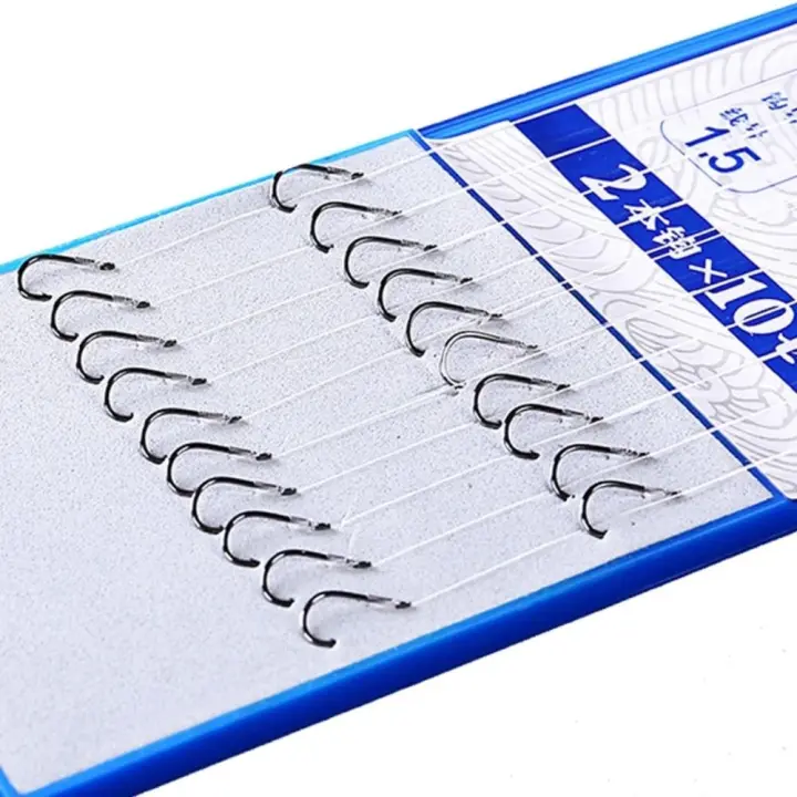 Línea Tippet, anzuelo de línea de pesca, gancho doble de acero rico en carbono, anzuelo de pesca de cuerda, anzuelos de cuerda de espacio ancho para agua salada, pesca de carpa - 1