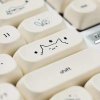 124 key Cute Cat PBT Sublimation Moa Ball Cap White Minimalist Small Font nical Keyboard Keycaps - details 4