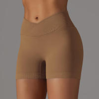 Hamidou pantalones cortos deportivos para mujer, Shorts de Yoga con cintura cruzada, gimnasio, entrenamiento, correr, cintura alta, realce de cadera, sin costuras, Fitness - details 56