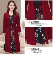 Vestido Midi Vintage ral de talla grande para mujer, moda coreana, elegante, para primavera y otoño, jersey de manga larga empalmado, bata informal - details 3