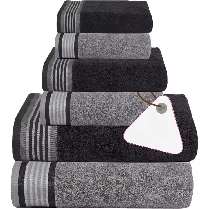 Juego de Toallas de 6 Piezas Gris Pino y Gris Violeta Algodón Egipcio Suave - 1