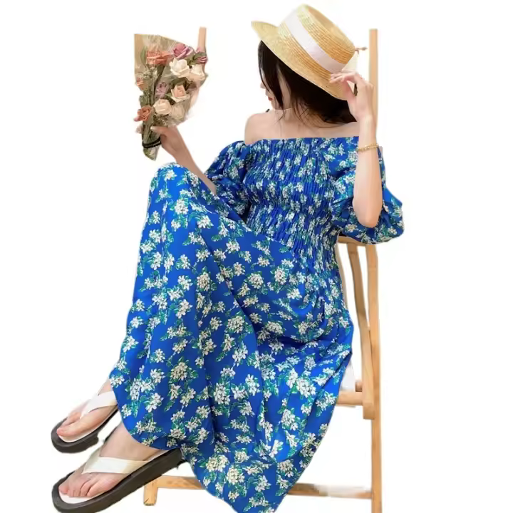 Mangas acampanadas francesas finas con cuello en V estampado casual para mujer, falda de princesa con volantes, nuevo estilo para el verano - 1
