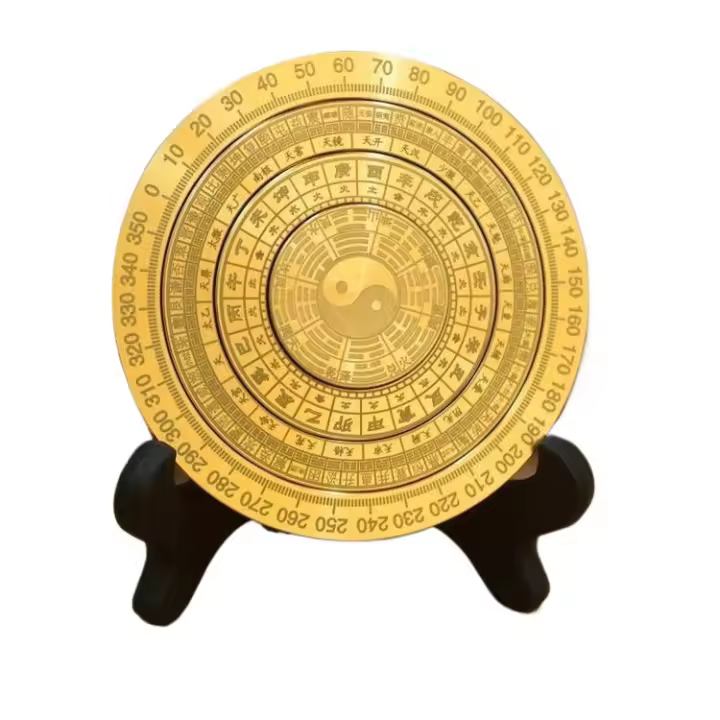 Shallow Zhu multicírculo giratorio de latón macizo Feng Shui Bagua ornamento Tai Chi Zhouyi brújula mango mini - 1