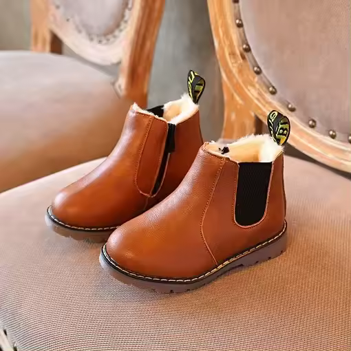 Boo corto de moda retro para niñas británicas de felpa de suela suave para niños, zapatos para niños, - 1