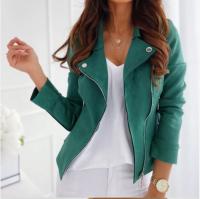 Chaqueta de Cuero de Moto Asimétrica con Cremallera Ropa de Exterior de Moda para Mujeres en Otoño e Invierno Ajuste Delgado, Color Sólido, Estilo Motero - details 12