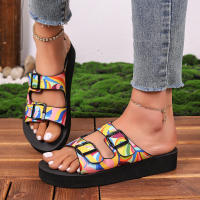 Zapatillas planas con estampado aleatorio para mujer, zapatos informales, sandalias de playa, chanclas para caminar, verano, 2024 - details 9