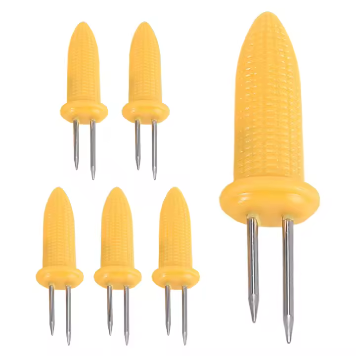 6 piezas de rejilla para maíz, espárragos de maíz de acero inoxidable, tenedor, pinchos con mango de silicona - 1