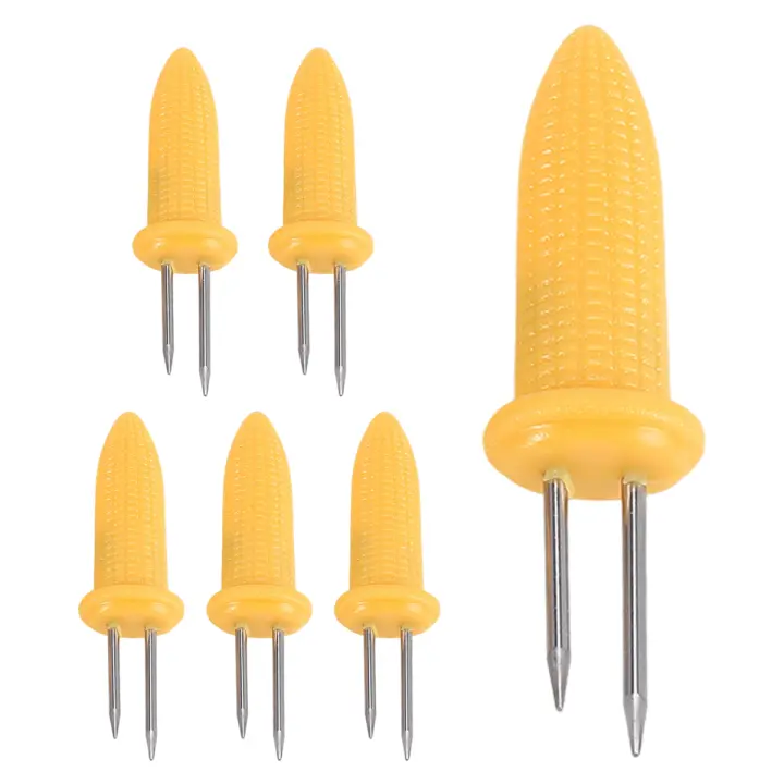 6 piezas de rejilla para maíz, espárragos de maíz de acero inoxidable, tenedor, pinchos con mango de silicona - 1