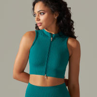 Hamidou-Sujetador deportivo con cremallera para mujer, Top de Yoga, chaleco de sudor, chaqueta de entrenamiento para correr, chaquetas sin mangas para correr, Tops cortos elásticos ajustados - details 24