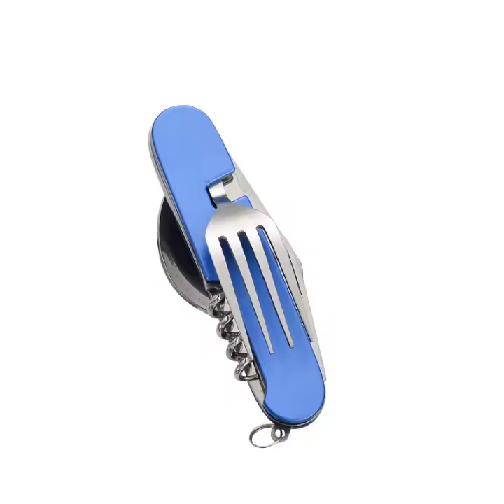 Juego de Utensilios de Cocina Plegables de Acero Inoxidable 4 en 1 Cuchillo, Plato, Tapón, Bottle Opener Portátil para Acampar y Viajar al Aire Libre - 1