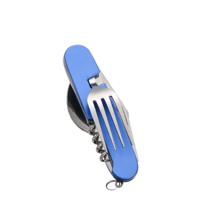 Juego de Utensilios de Cocina Plegables de Acero Inoxidable 4 en 1 Cuchillo, Plato, Tapón, Bottle Opener Portátil para Acampar y Viajar al Aire Libre - 1