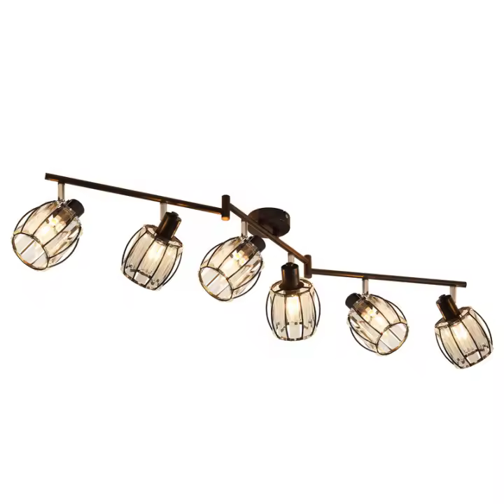 CBJKTX Foco de techo de cristal negro vintage de 6 luces E14 Pasillo industrial 350 °   Giratorio - 1