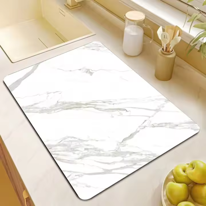 Alfombrilla de secado de platos blanca, esterilla de piedra antideslizante superabsorbente, tecnología de secado rápido, 1 piezas - 1
