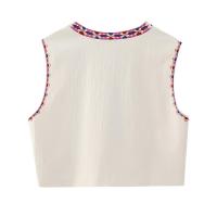 Chaleco Floral bordado Vintage para mujer, chaleco abierto sin mangas, Top corto informal de verano - details 3