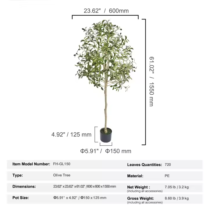 SucceBuy Árbol artificial, árbol en maceta falso verde realista para el hogar, la oficina, la decoración del almacén, interior y exterior - 1