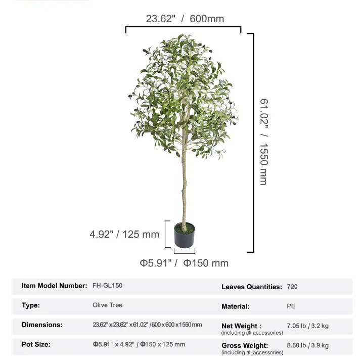 SucceBuy Árbol artificial, árbol en maceta falso verde realista para el hogar, la oficina, la decoración del almacén, interior y exterior - 1