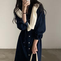Vestido Denim Retro con Cuello Largo Elegante Estilo Coreano para Mujeres - details 15