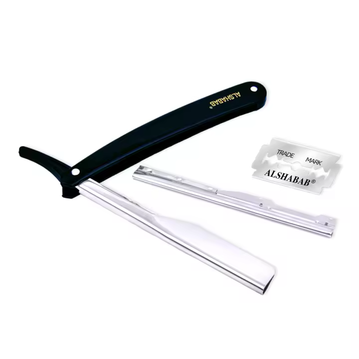 Juego de maquinilla de afeitar recta profesional para hombres, afeitadora de barbero inoxidable, doble filo, 2 cuchillas, Color blanco y negro - 1